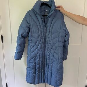 L.L. Bean Blue Puffer Down Jacket with High Collar